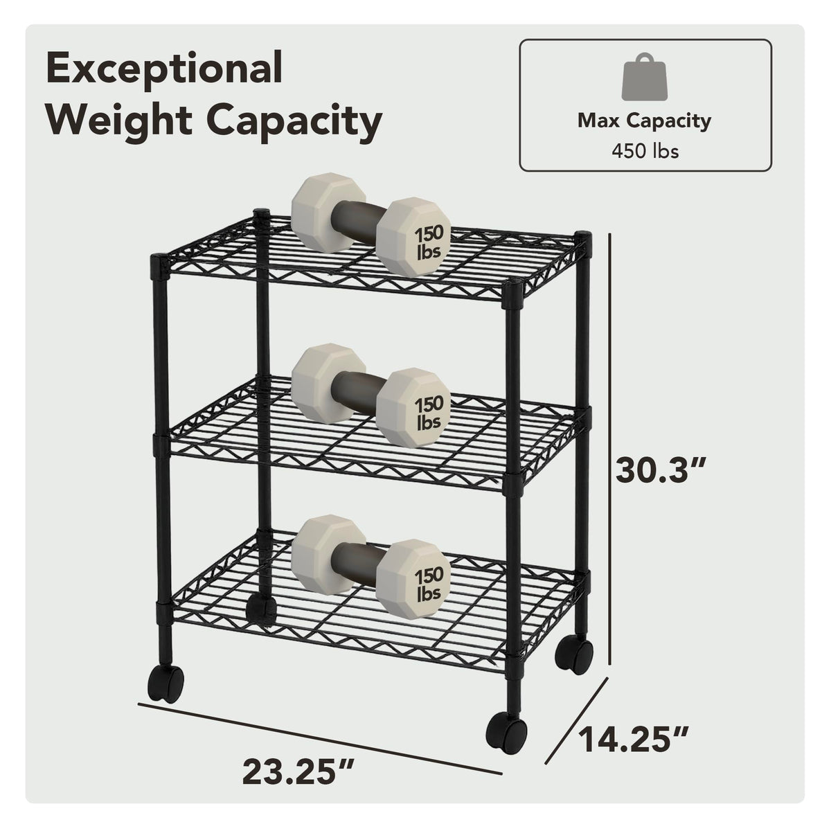 3 Tier Wire Shelving Unit Storage Rack (3 Tier - 14"W x 24"L / Black)