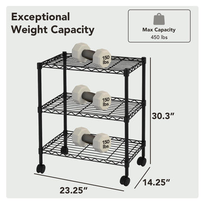 3 Tier Wire Shelving Unit Storage Rack (3 Tier - 14"W x 24"L / Black)