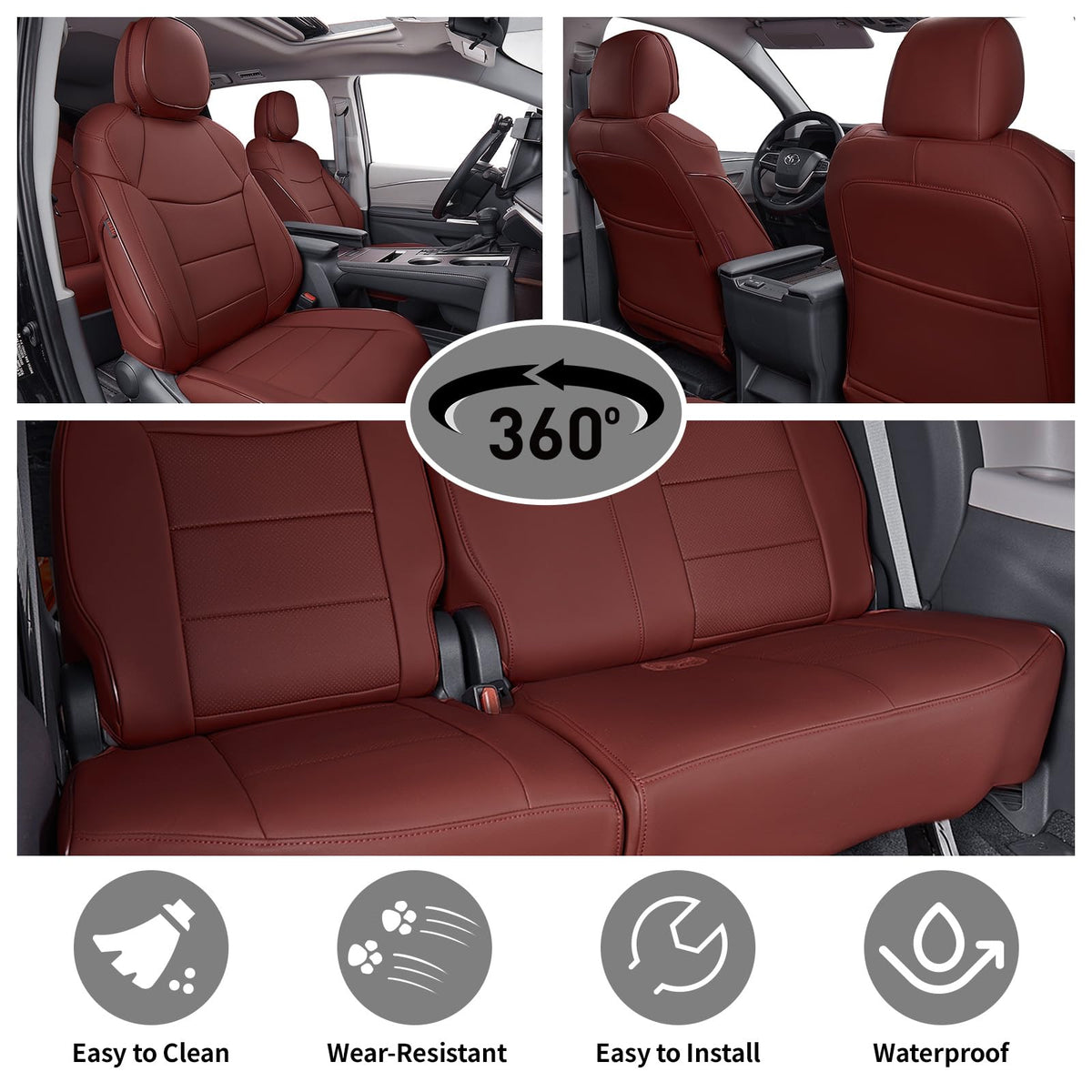 Car Sienna Seat Covers 2021 (Burgundy / 2021-2026,2nd Row Captian Chair(Without Legrest))