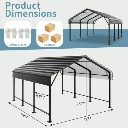12x15 FT Metal Carport (Gray/12x15FT)