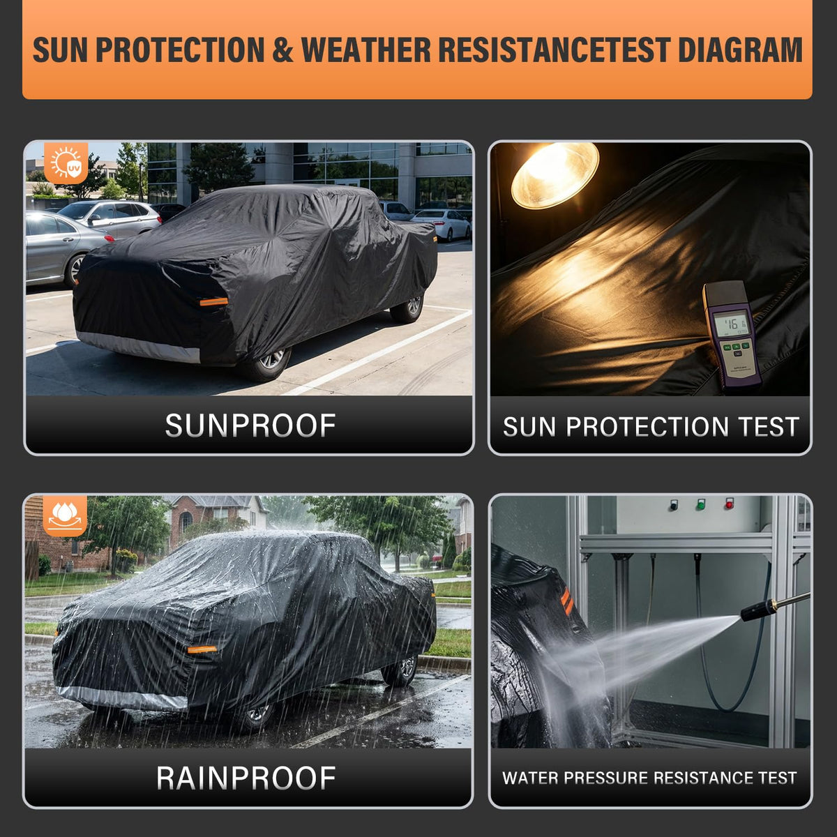 Truck Cover Waterproof All Weather (PE-Black / 5 T5 Fit Length Up To 239", Max Cab Length 158")