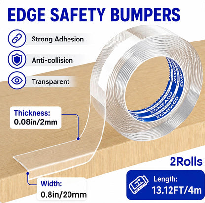 Clear Edge Bumper Strip (13ft(4m) / 2 Roll, 0.8in x 13FT)