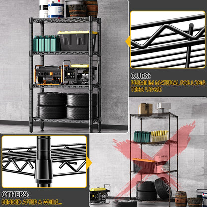 1000 lbs 4 Tier Shelf Metal Storage Shelves Wire Rack Closet Organizers for Garage Kitchen Bathroom Laundry Black 11.8" D x 25.6" W x 45.5" H (4 Tier, 11.8" D x 25.6" W x 45.5" H / Black)