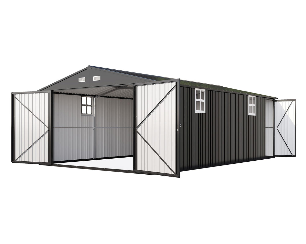 10x21x7.3 FT Garage Shed with 3 Lockable Doors & Reinforced Frame (10x21x7.3 FT)