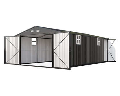 10x21x7.3 FT Garage Shed with 3 Lockable Doors & Reinforced Frame (10x21x7.3 FT)