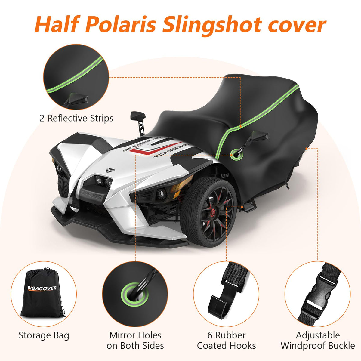 Half Cover for Polaris Slingshot S SL SLR R Signature LE Accessories (Black / Half Cover for Polaris Slingshot)