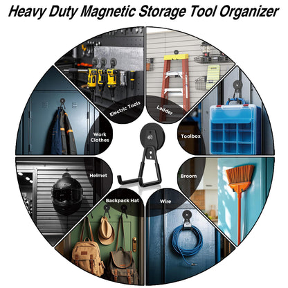 4Pcs Heavy Duty Storage Magnetic Utility Hooks Large Garage Strong Extra Magnet Hooks Hanger with Anti (2.6in Magnet-4 Pack-Black)
