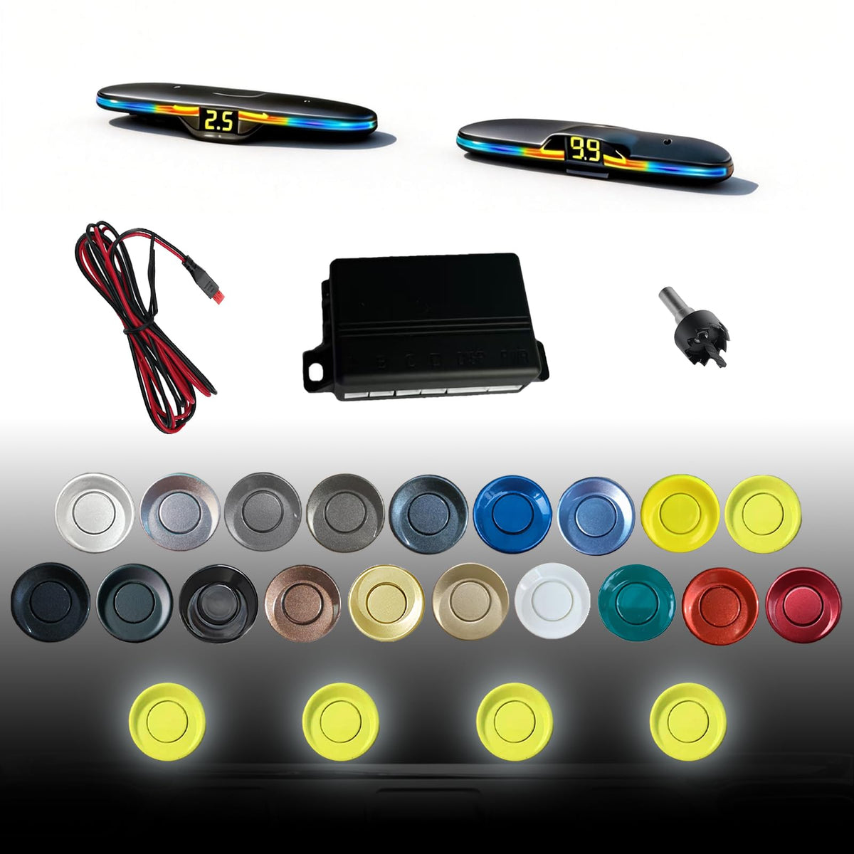 Parking Sensor kit New Feature Rear with Selectable Distance in Feet (Light Yellow)