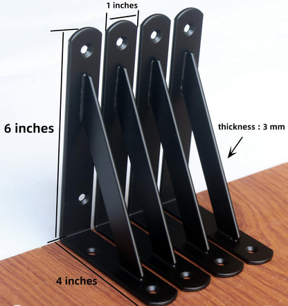 24 Pack L6 x H 4" Black Heavy Duty Shelf Brackets with Screws Metal Shelf Brackets Shelf Support Angle Brackets for Shelves L Brackets Heavy Duty Floating Shelf (24 Pack-Black / 6''x4'')
