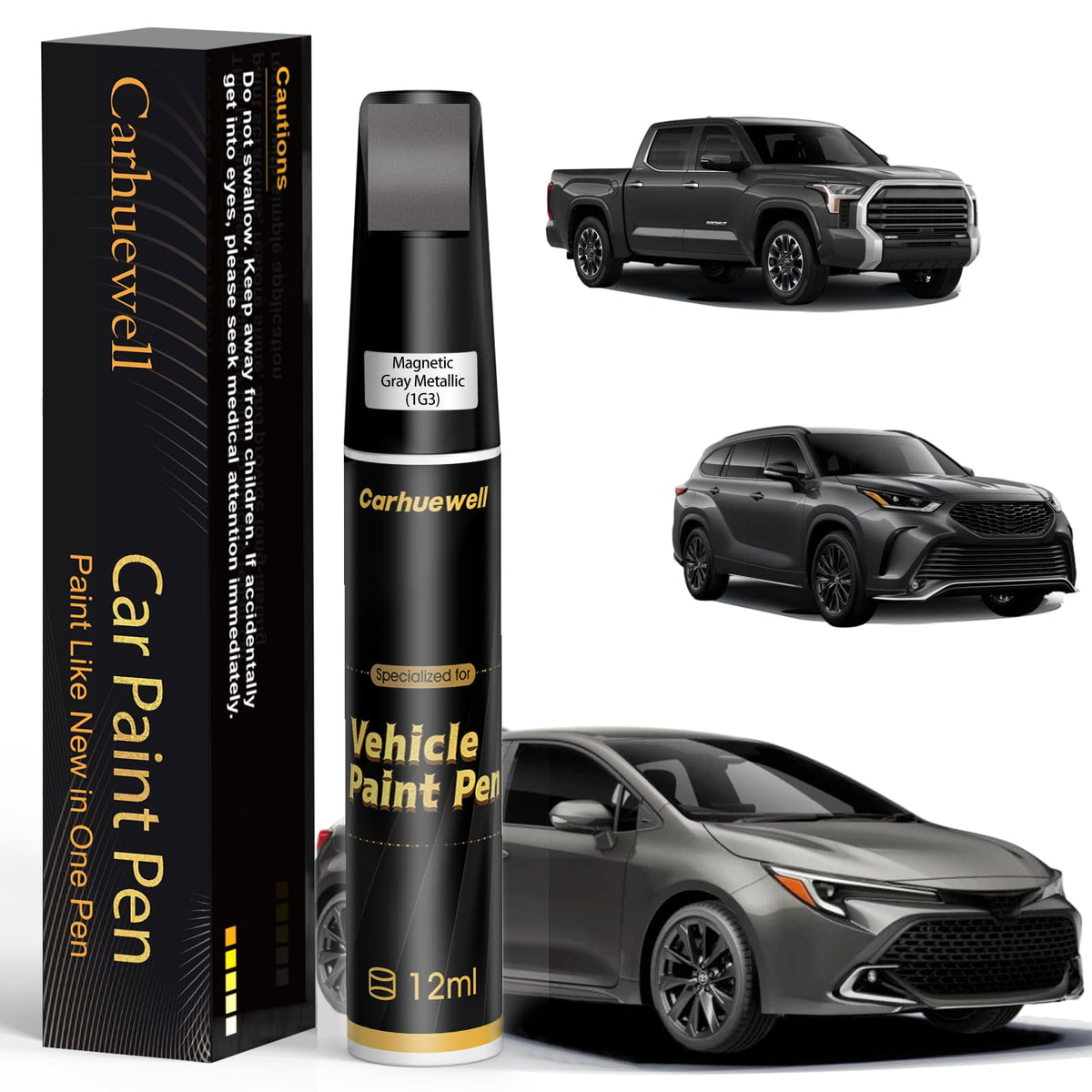 1G3 Magnetic Gray Metallic Touch Up Paint for Toyota 2 (For Toyota / Magnetic Gray Metallic(1G3) compatible with 4Runner/Avalon-models/Corolla/Crown/Highlander-models/Land-Cruiser/Prius/Prius-c/Prius-Prime/Prius-v/RAV4/Sequoia/Tacoma/Tundra/Venza/Yaris)