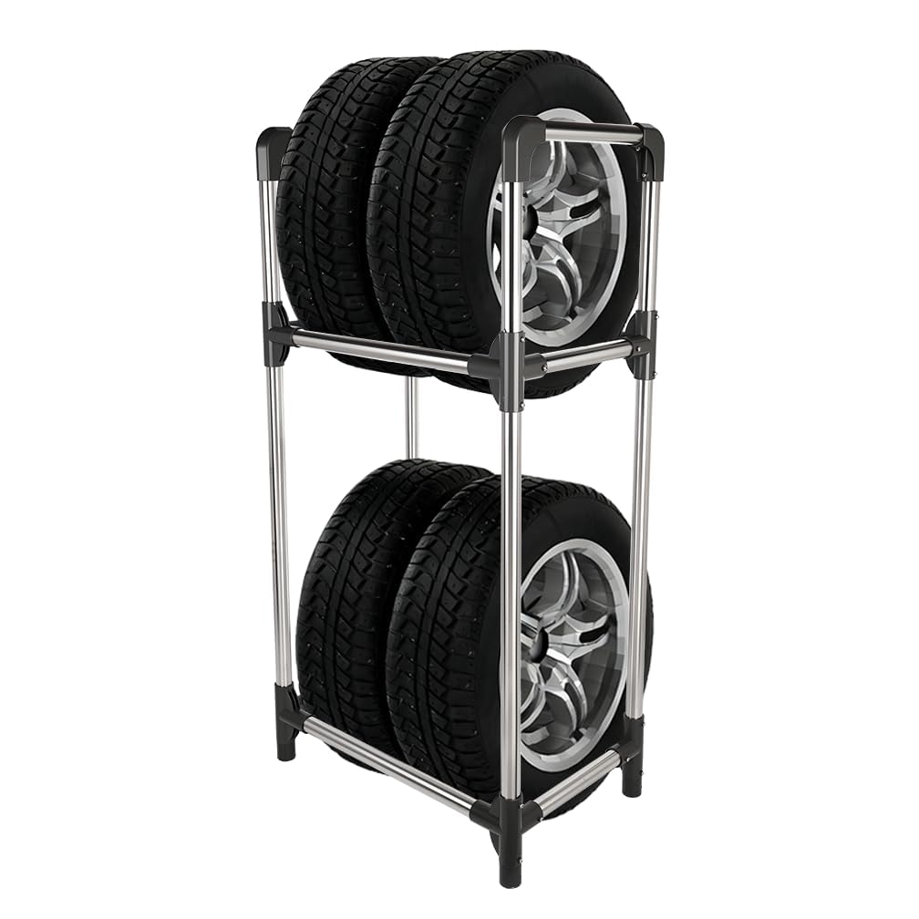 Tire Rack Tire Storage Rack Stand Garage Storage Shelf Organizer (Silver+black / 22.51'' X 14.16'' X 45.11'')