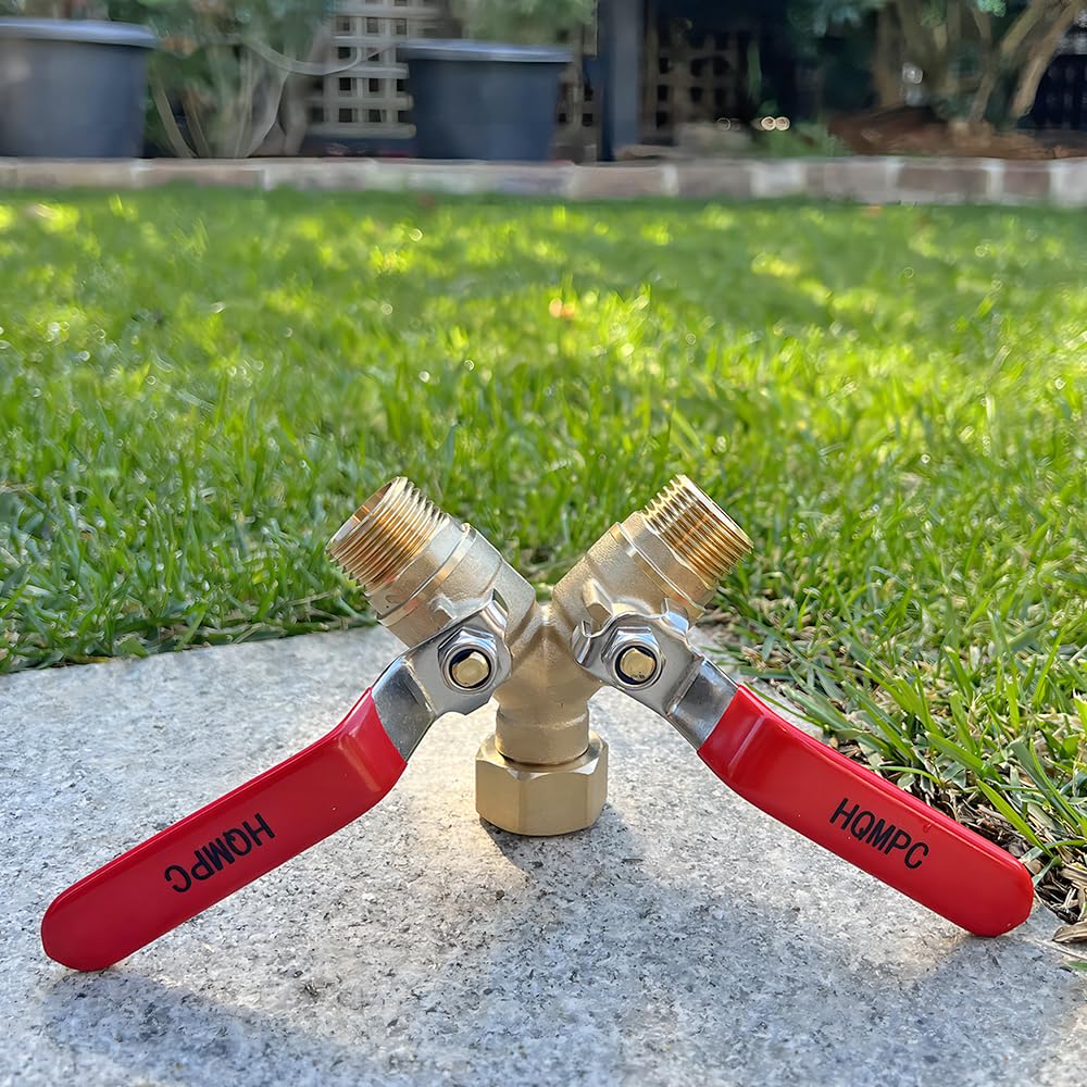 Garden Hose Y Valve Splitter With Stainless Steel Long Handle (1-Pack (Red Lever Handle))