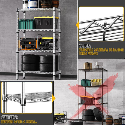 1000 lbs 4 Tier Shelf Metal Storage Shelves Wire Rack Closet Organizers for Garage Kitchen Bathroom Laundry Chrome 11.8" D x 25.6" W x 45.5" H (4 Tier, 11.8" D x 25.6" W x 45.5" H / Chrome)