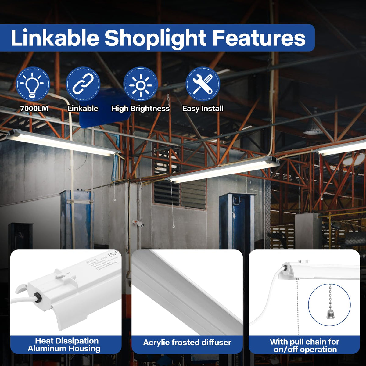 4 Pack 4ft Linkable Led Shop Light