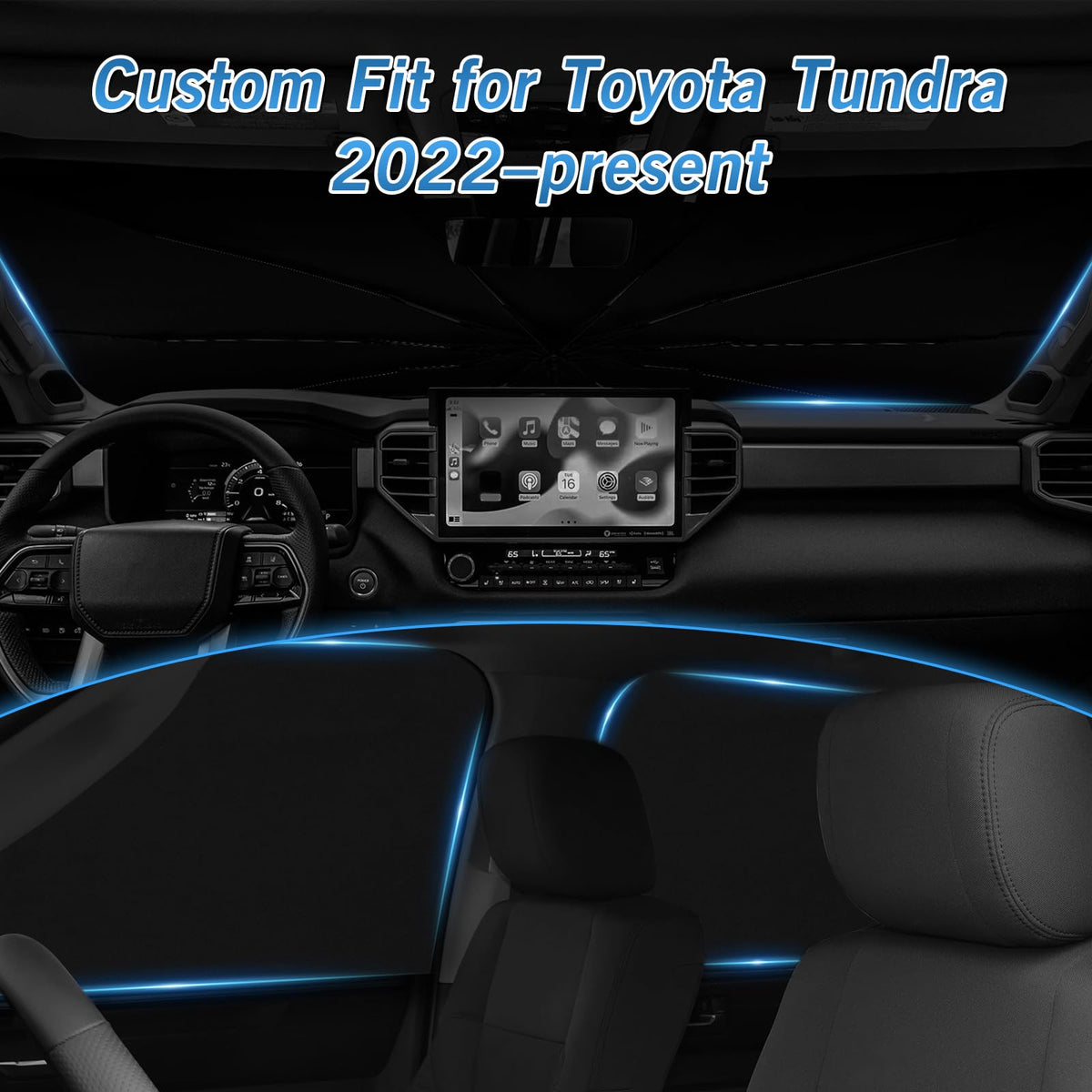 Windshield Sun Shade Umbrella for Toyota Tundra 2022 2023 2024 2025 2026 Rear Window Shades 100% UV Protection and Blackout Privacy 5PCS Car Window Covers Accessories (5-Piece Set | Fits Toyota Tundra 2022-2026)
