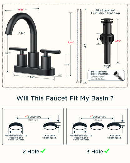 2 Pack Matte Black Bathroom Faucet Centerset (Black × 2)