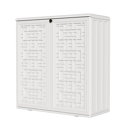 Indoor Outdoor Storage Cabinet with Doors and Shelf (White)