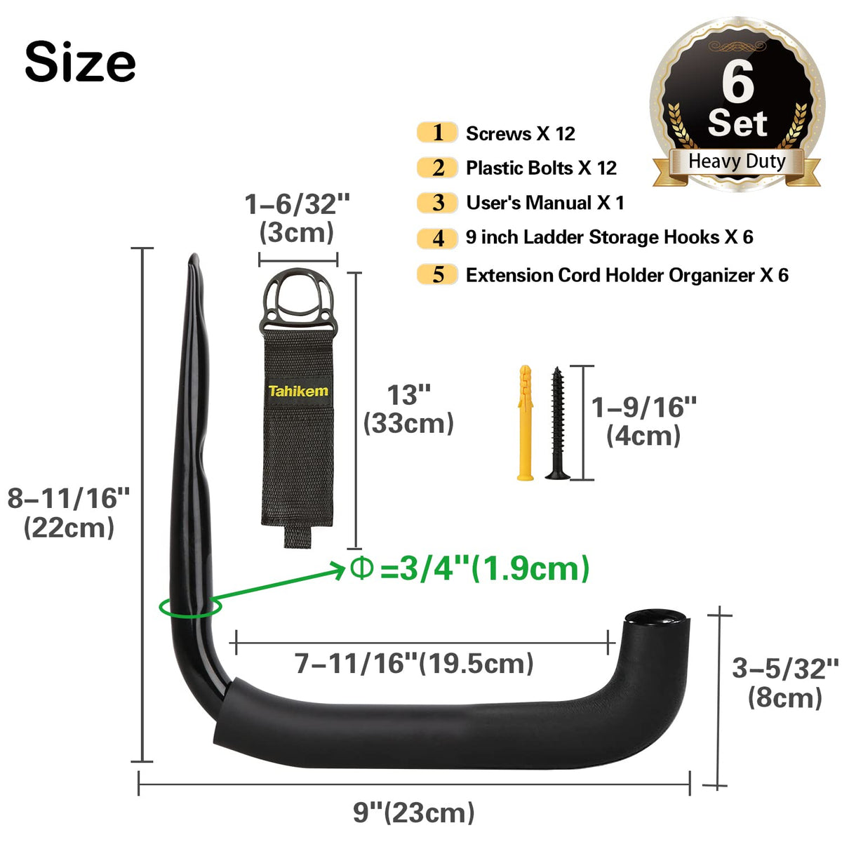 6 Pack Garage Hooks Heavy Duty (9 Inch- 6 Set)