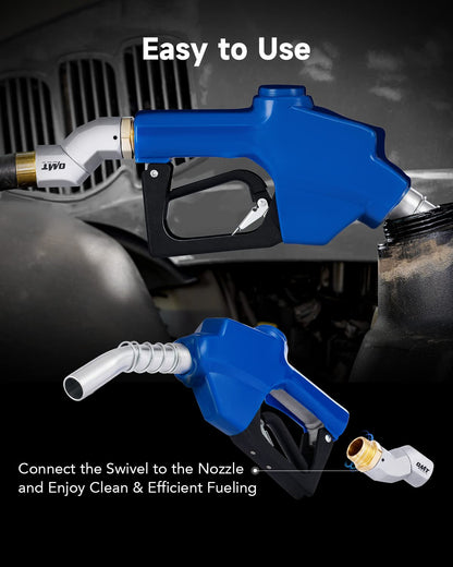 OMT 1" NPT Automatic Fuel Nozzle Kit with 360° Hose Swivel (1"NPT with 1-3/16"Spout)