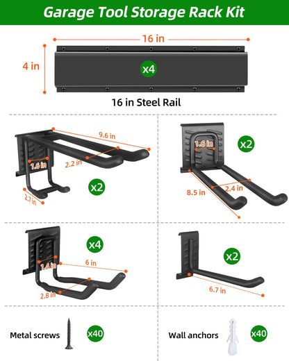 64 in Garage Tool Organizer Wall Mount (64 inch 10-Hook)
