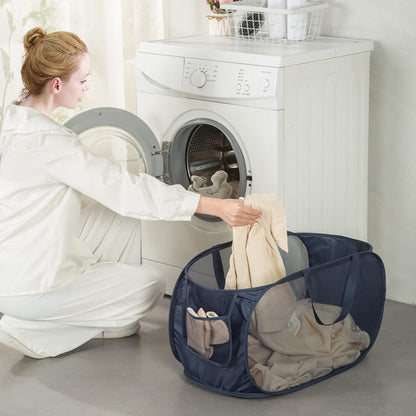 Sturdy Mesh Laundry Hamper Basket Bag (Navy Blue / Pop Horizontal)