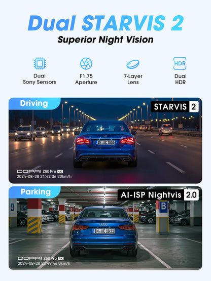 Z60 Pro 4K+1080P Dash Cam (Z60 Pro-128GB SD Card)