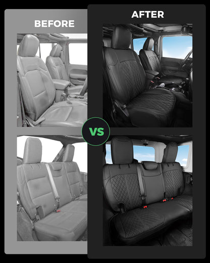 for Jeep Wrangler Leather Custom Car Seat Covers Full Set 4 Door (Black / JL 18-26 4Door Without Rear Cup Holder)