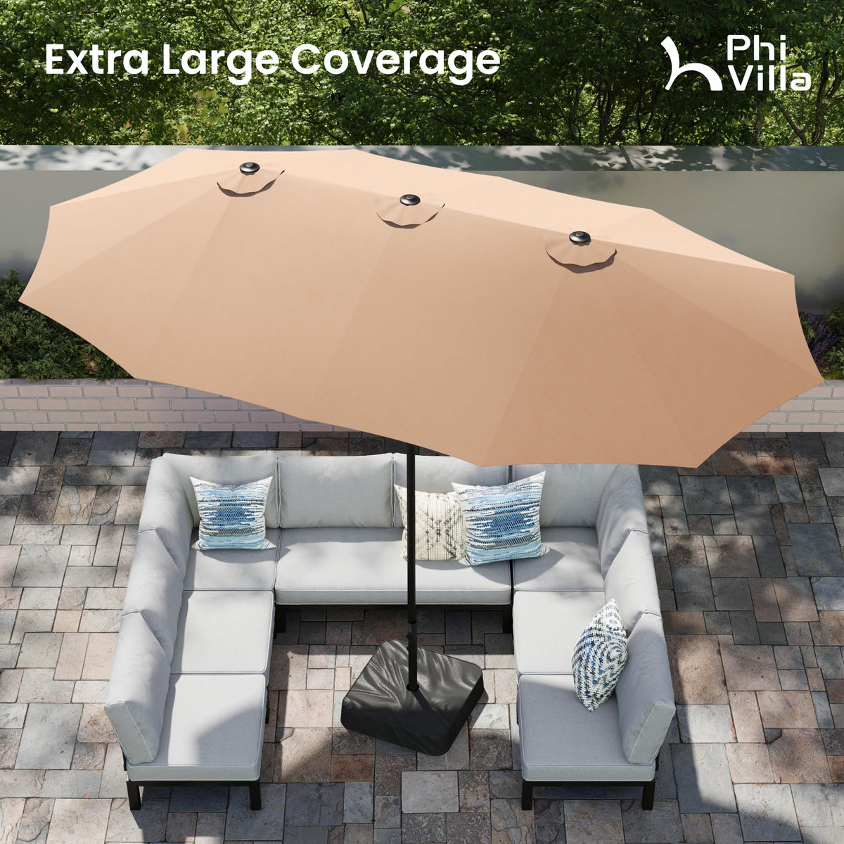 15ft Large Outdoor Patio Umbrella with Base Included (Beige)