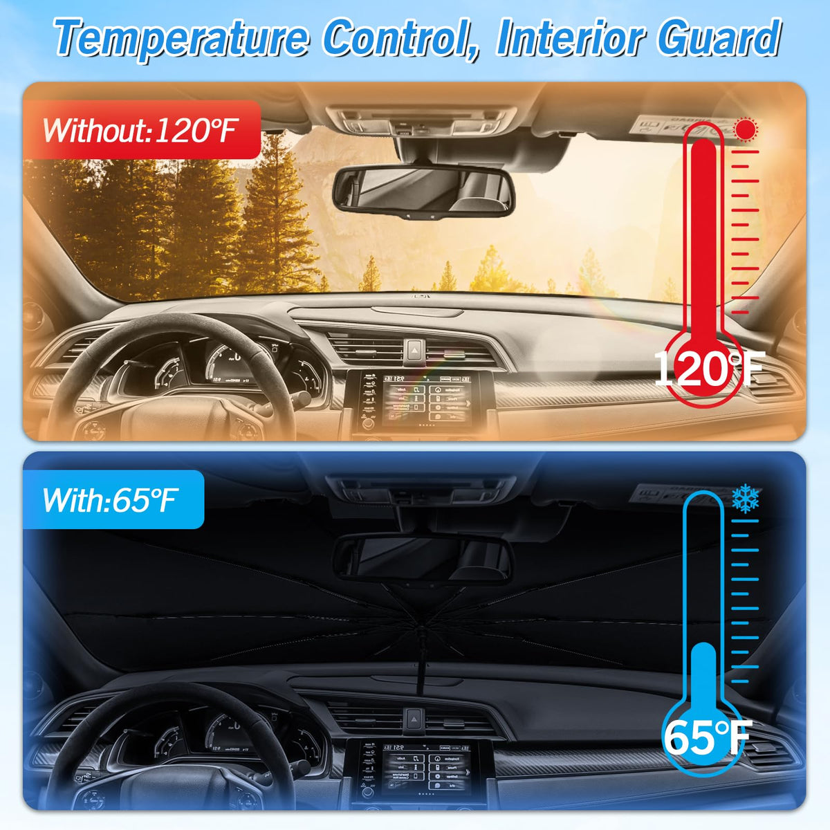 Windshield Sun Shade Umbrella for Honda Civic 2016 2017 2018 2019 2020 2021 Rear Window Shades 100% UV Protection and Blackout Privacy 5PCS Car Window Covers Accessories (5-Piece Set | Fits Honda Civic 2016-2021)