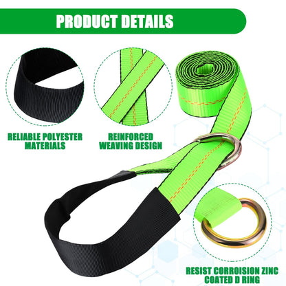 8 Pack Lasso Tow Truck Straps with D Ring (2" X 12 ft)