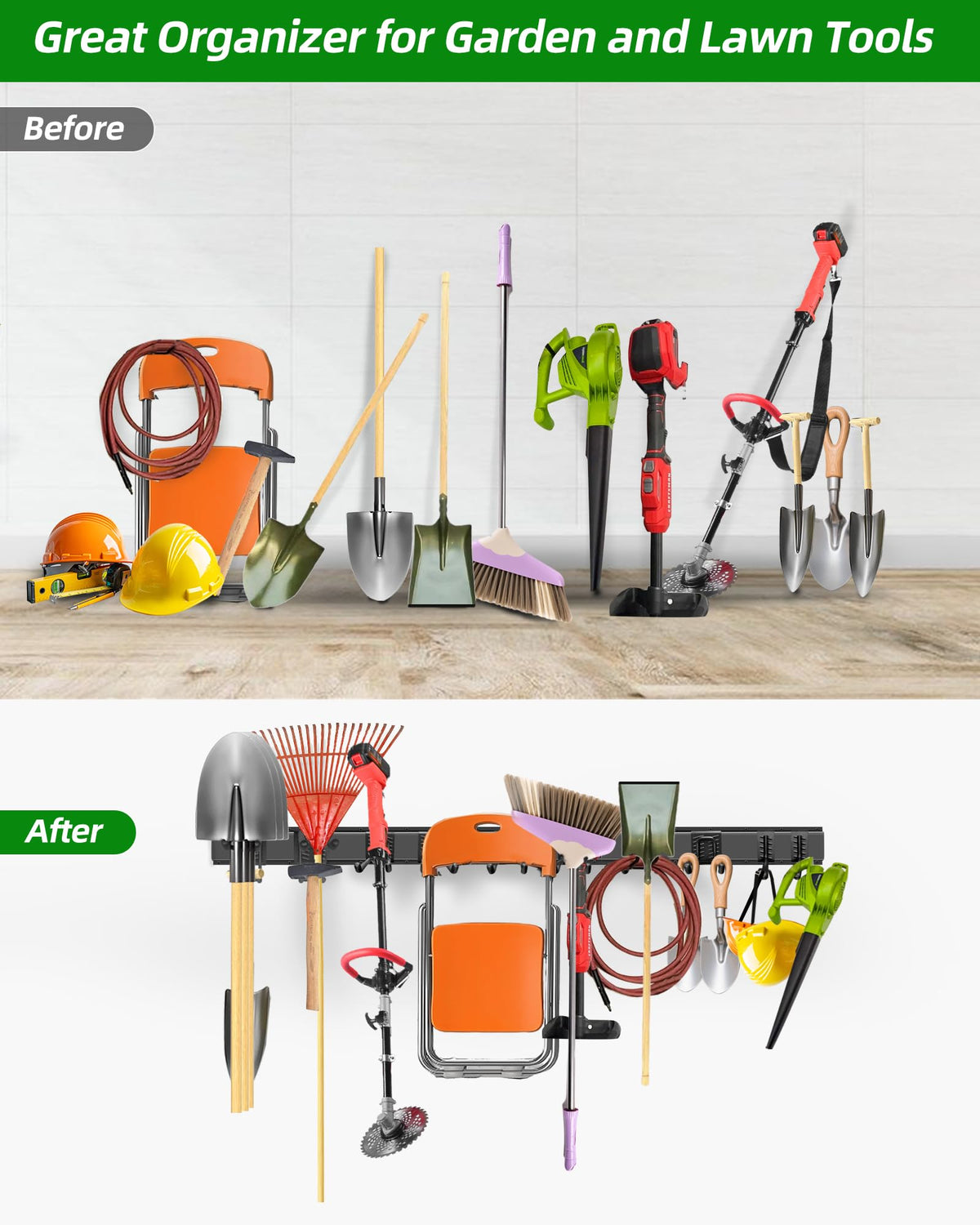 64 in Garage Tool Organizer Wall Mount (64 inch 10-Hook)