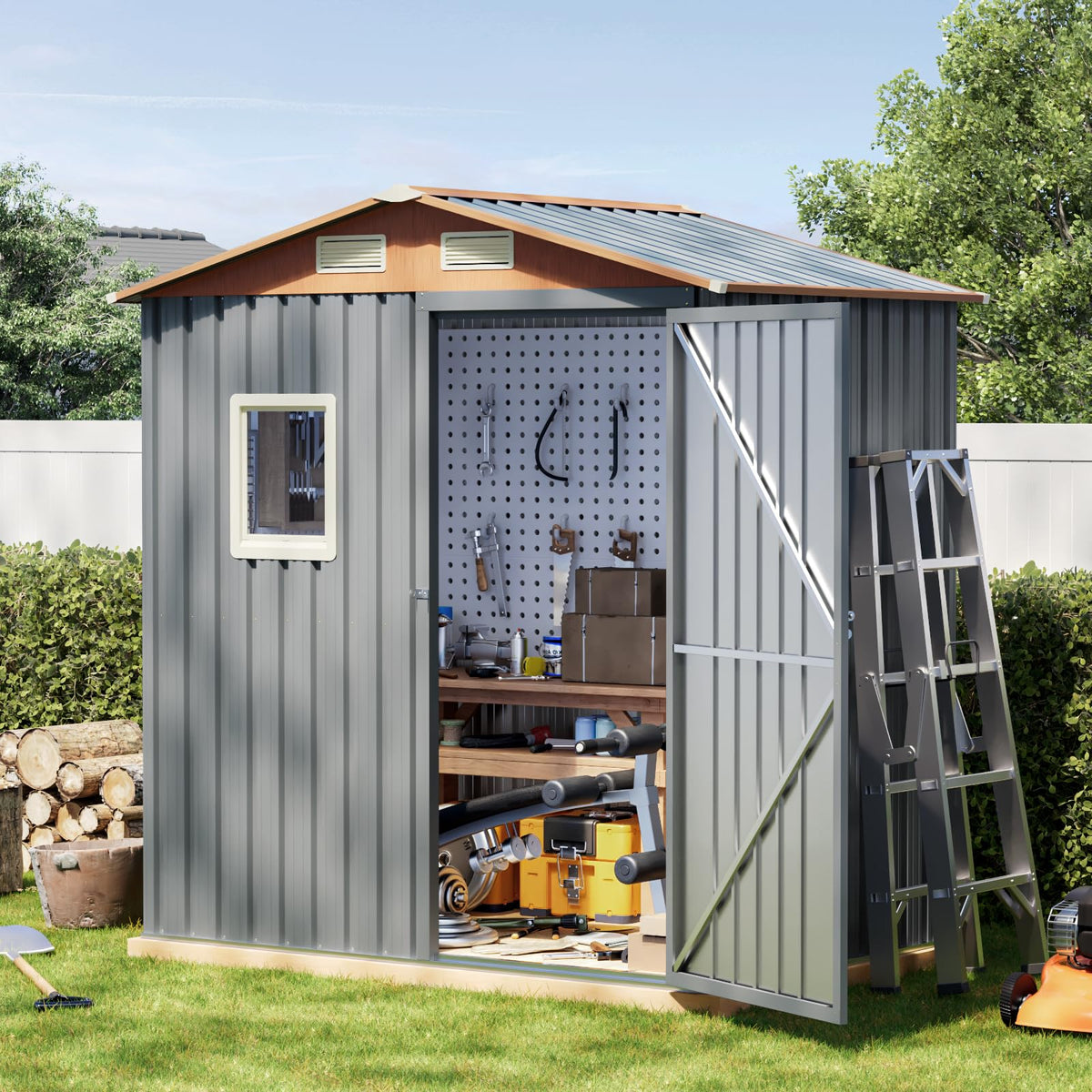 6x4FT Multi Used Shed & Outdoor Storage Shed (Matte gray / 6*4FT(Base Not Included))