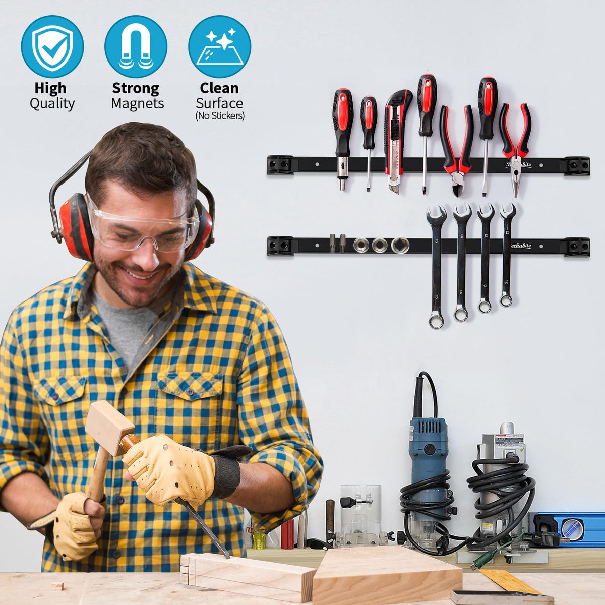 4 Pieces 18" Magnetic Tool Holder Strip (Black 4PC / 18")