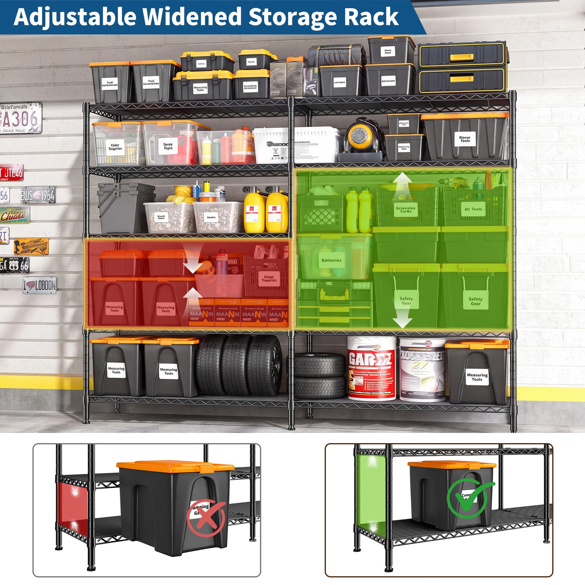 70"W Storage Shelves (Black-70" W*15.8" D*72.4" H)