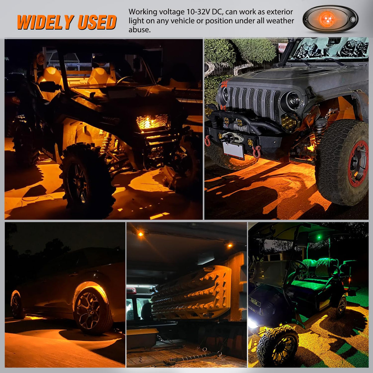 6 PCS Pink Amber LED Rock Lights Underglow Wheel Well Fender Pods (Amber / 6Pcs Pods)