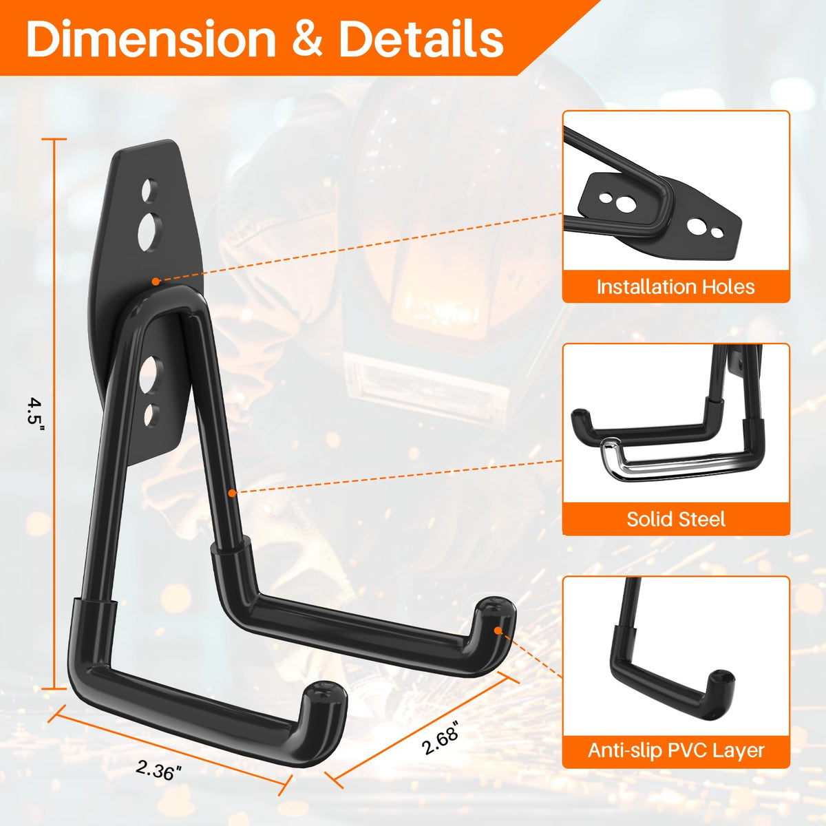Garage Hooks Heavy Duty Garage Storage Hooks Utility Steel Wall Mount Hanger for Hanging Garden Tools (Black_4 / Medium)