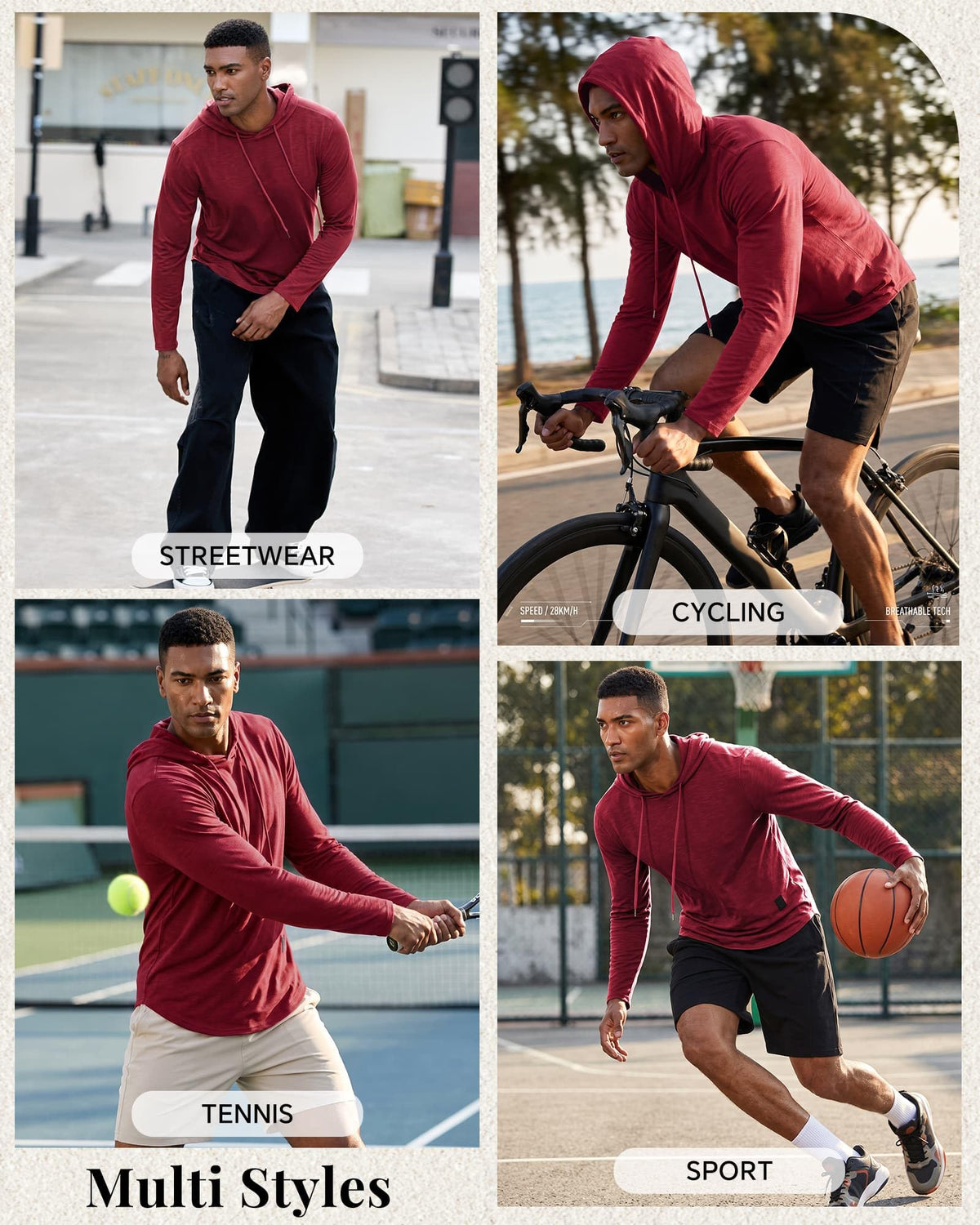 Mens Fashion Athletic Hoodies Sport Sweatshirt Solid Color Fleece Pullover Red Large (Large / Red)