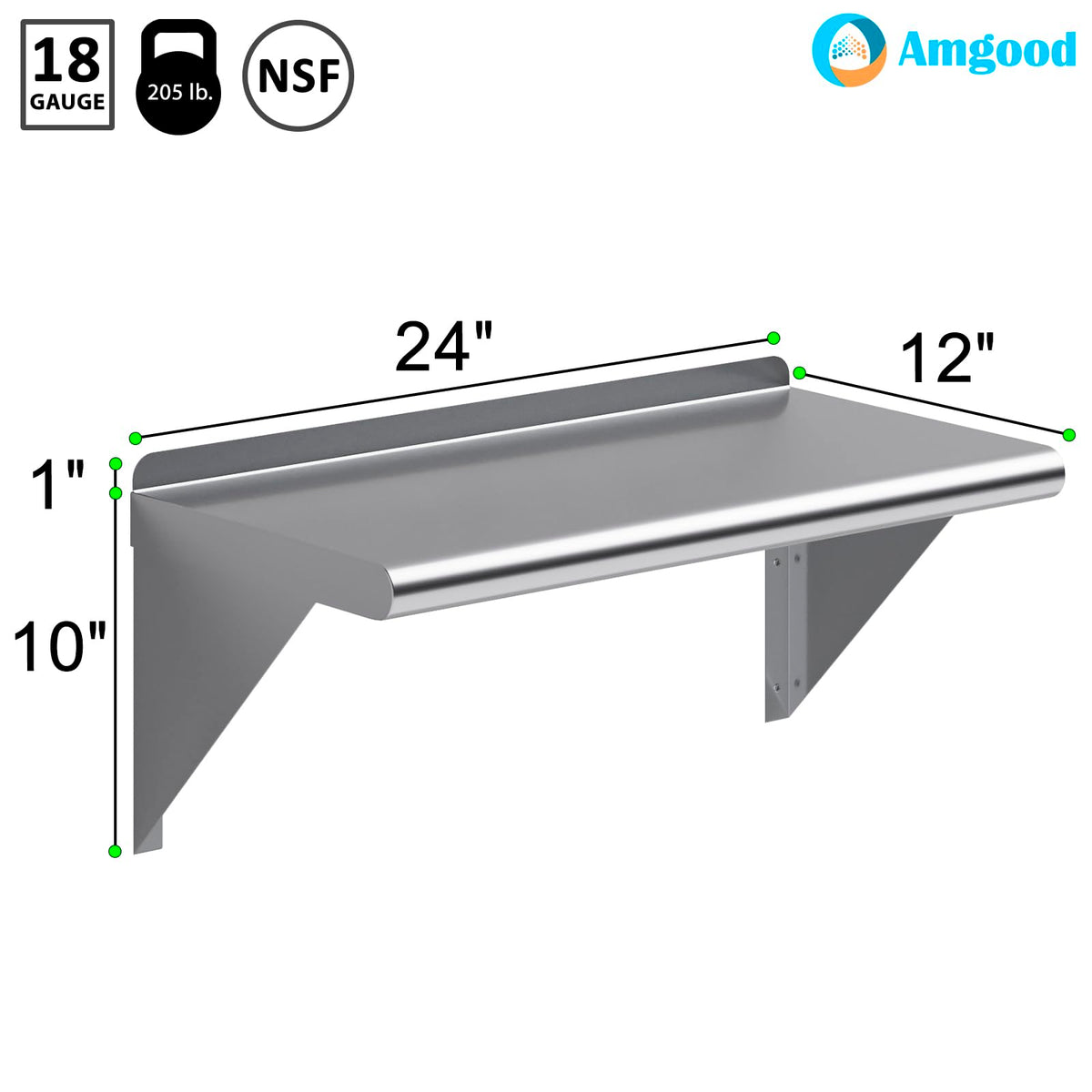 12 in. Deep x 24 in. Wide Stainless Steel Wall Mount Shelf (12 in. Deep x 24 in. Wide)