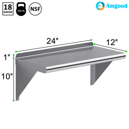 12 in. Deep x 24 in. Wide Stainless Steel Wall Mount Shelf (12 in. Deep x 24 in. Wide)