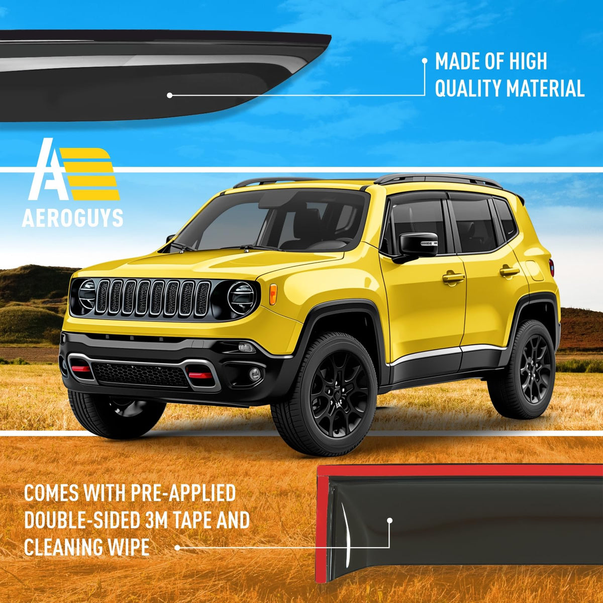 Extra Durable Window Deflectors Tape (For Jeep Renegade 15-23)