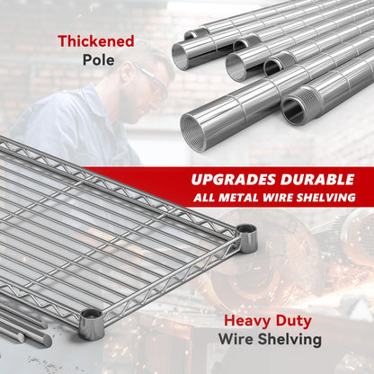58" W Storage Shelves Wire Shelving 1400LB Metal Shelves for 5 Tier Shelving Unit with Shelf Adjustable Garage Shelving Rack for Pantry Kitchen Garage (Chrome-13.8"D x 58"W x 59"H-5 Tier)
