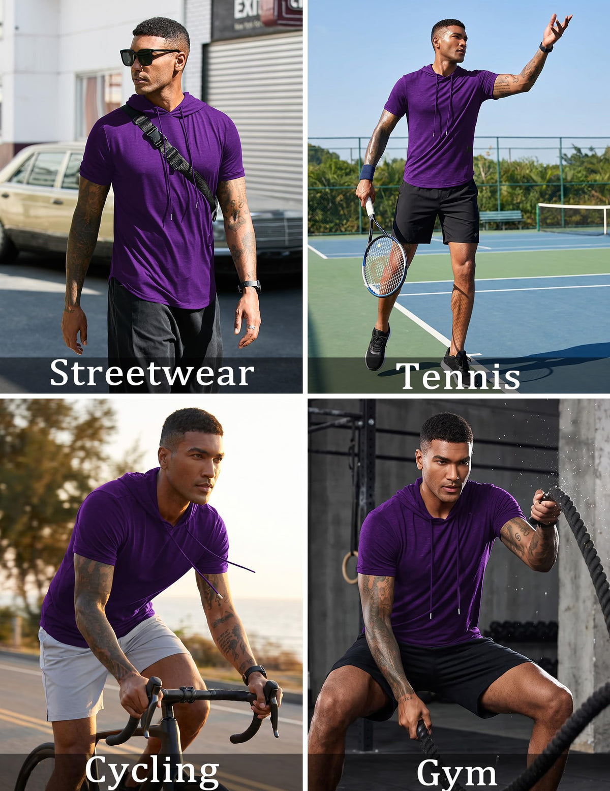 Mens Fashion Hoodies Sport Pullover Solid Color Shirt Workout Lightweight Tops Purple (Medium / Purple1)