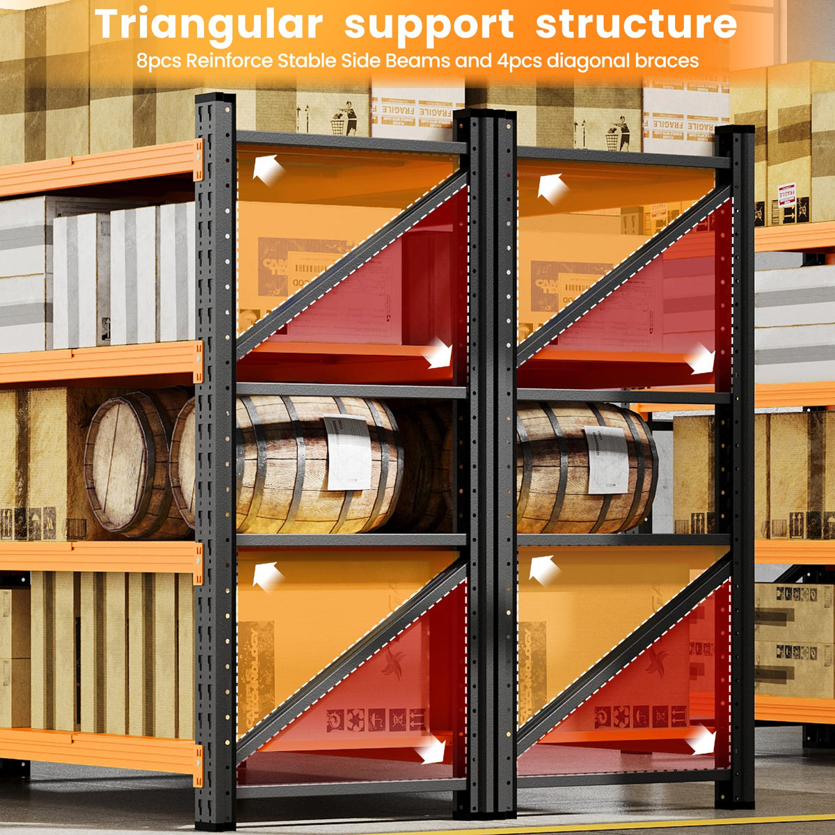 48” Wide Heavy Duty Metal Garage Shelving (Black Orange / 48"Wx24"Dx70"H)
