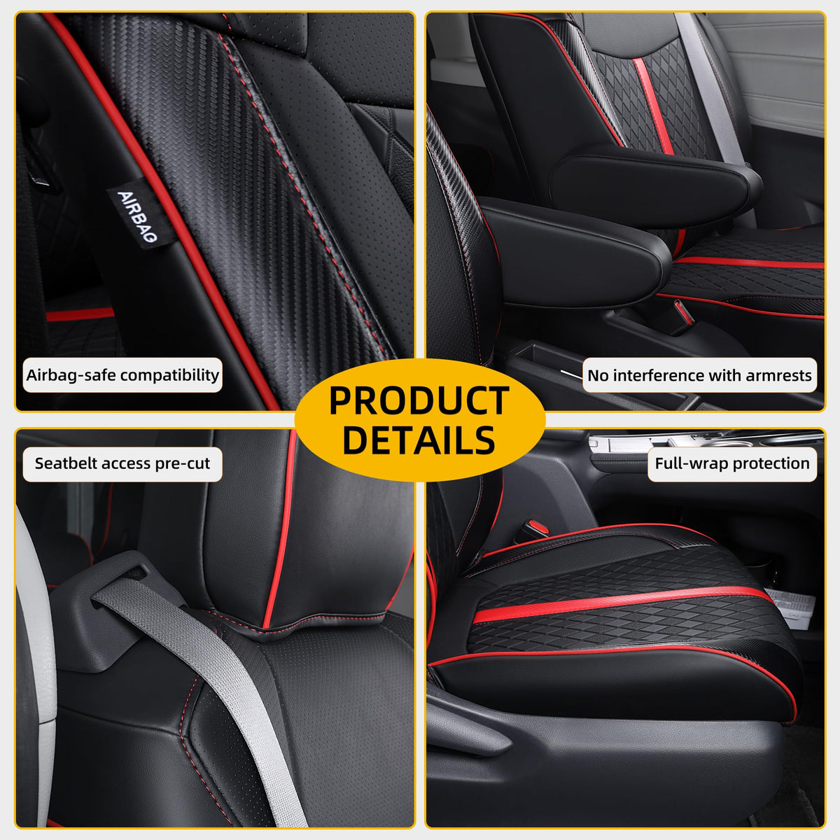 Custom Sienna Seat Covers for 2021 (Black with red Luxe / 8-Seat)
