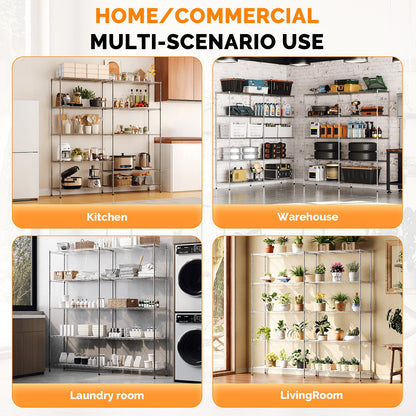 70" W Storage Shelves 1600LBS Heavy Duty Metal Shelving (Chrome / 69.8"W × 15.8"D × 71"H)