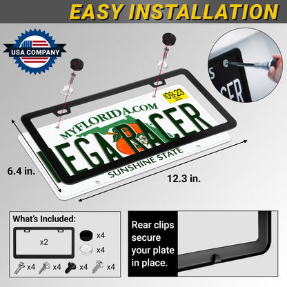 Premium Slim Matte Black License Plate Frames (Black / 2 Piece)