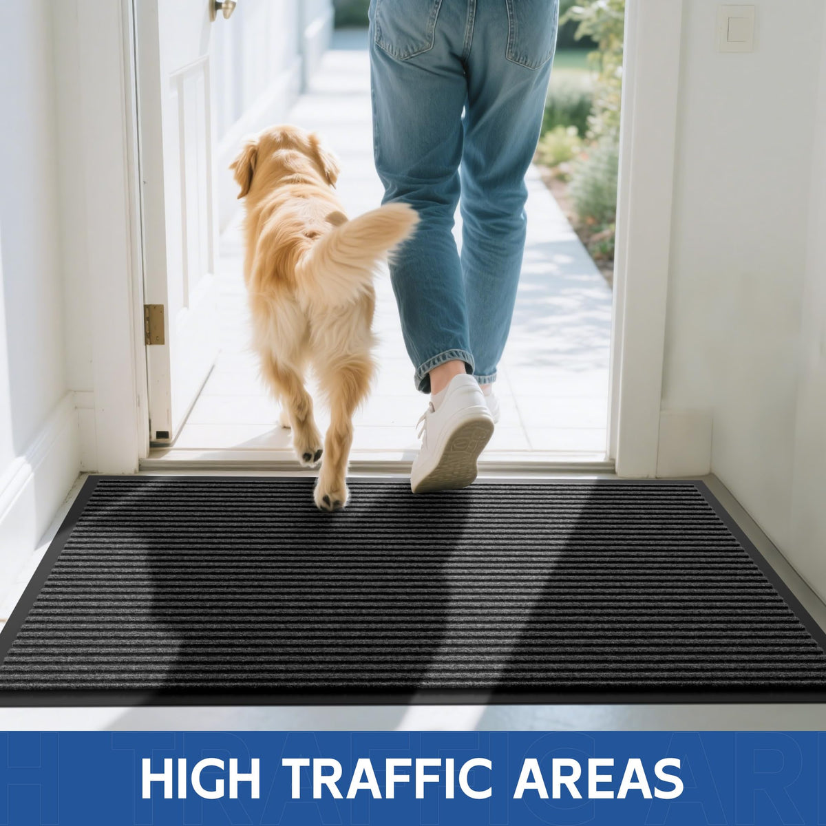 Front Door Mat (4' x 6' (Rectangular) / Gray-stripe)