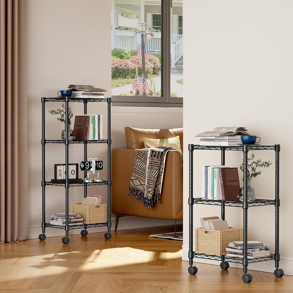 3 Tier Shelf Metal Storage Shelves Wire Rack Closet Organizers with Wheel for Garage Kitchen Bathroom Laundry Black 11.8" D x 17.7" W x 29.8" H (3 tier, 11.8" D x 17.7" W x 29.8" H / Black)