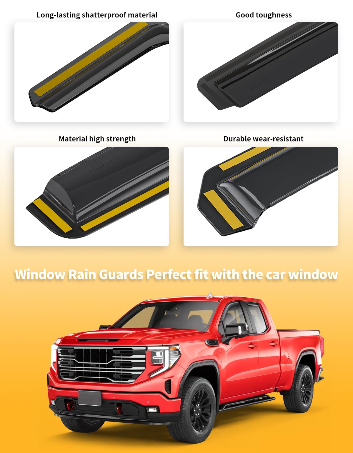 Window Rain Guards for Chevy Silverado (Fit for 2019-2026 Silverado/Sierra 1500 Double Cab)