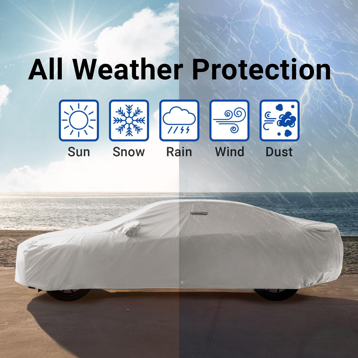 Car Cover Waterproof All Weather for 1995 (65. Monte Carlo 1995-2007 / Light Gray / Black (Stripe))